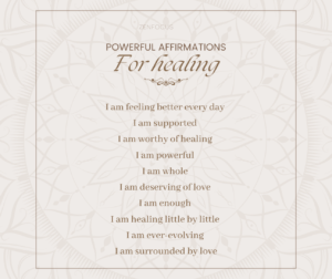A soothing visual of powerful affirmations for healing, with calming text in a serene, cream-colored background, perfect for promoting positivity and well-being.