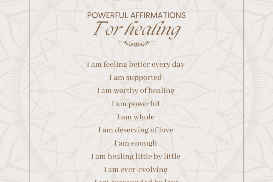 A soothing visual of powerful affirmations for healing, with calming text in a serene, cream-colored background, perfect for promoting positivity and well-being.